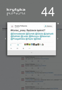 Книга Krytyka Polityczna nr 44 Koniec prasy. Będziecie tęsknić? на ReadRate.com книга Krytyka Polityczna nr 44 Koniec prasy. Będziecie tęsknić?
